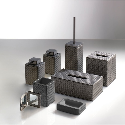 Bathroom Accessory Set, Gedy 6700S-73, Marrakech Old Silver Faux Leather and Thermoplastic Resins Accessory Set 6700S-73